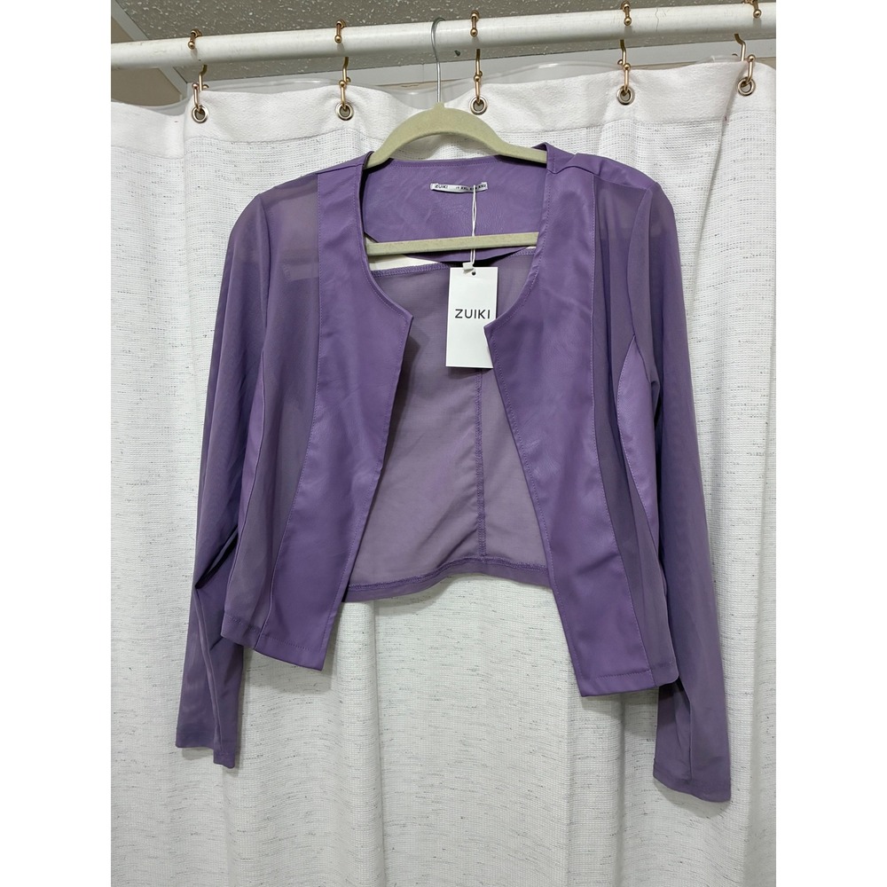 Women Fashion Jacket Purple Mesh Sleeve XL Lavender Y2K Style Festival Goth Glam
